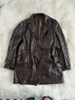 VTG Chocolate Brown Leather Button-Front Jacket